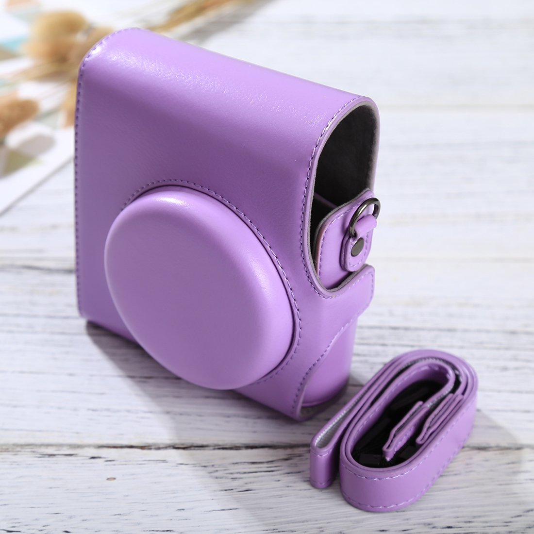 Full Body Camera PU Leather Case Bag with Strap for FUJIFILM instax mini 90 / 25 / 7 / 8 / 9(Purple)
