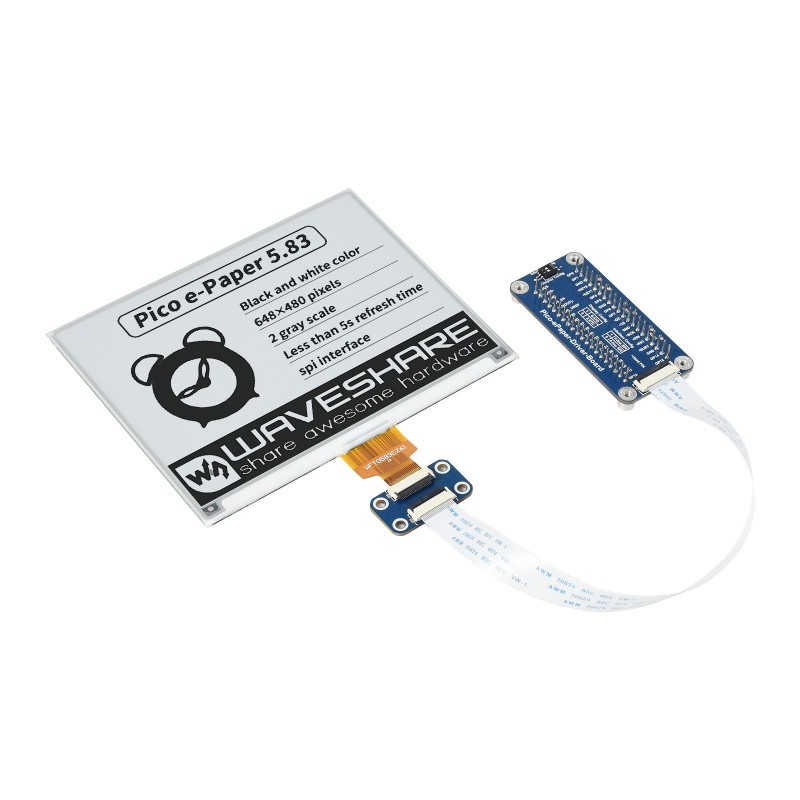 Waveshare 5.83 inch 648x480 Pixel Black White E-Paper E-Ink Display Module for Raspberry Pi Pico, SPI Interface - Shopkiz.com