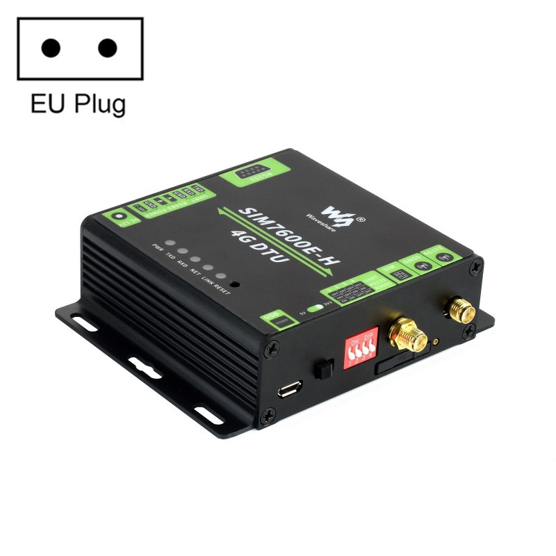 Waveshare Industrial Grade SIM7600E-H 4G DTU RS232/485/TTL to 4G LTE GNSS, for China, Europe, the Middle East, Africa, South Kor(EU Plug) -