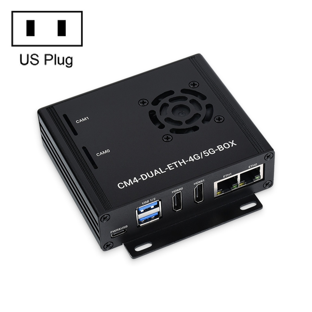Waveshare Dual Gigabit Ethernet 5G/4G Computer Box with Cooling Fan for Raspberry Pi CM4(US Plug) - Shopkiz.com