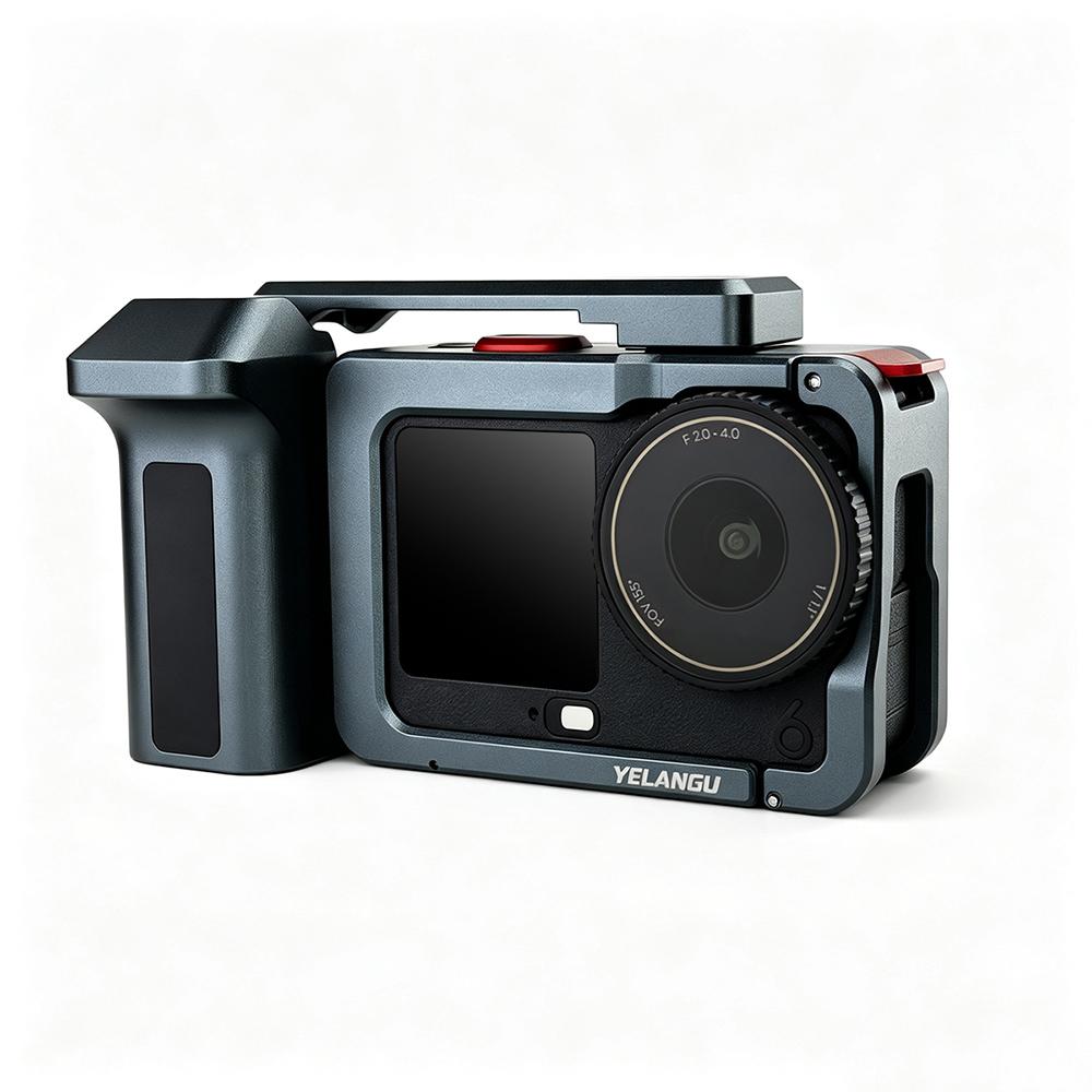 For DJI Osmo Action 6 YELANGU Metal Camera Cage with Handle Grip & Dual-Opening (Titanium Grey) - Shopkiz.com