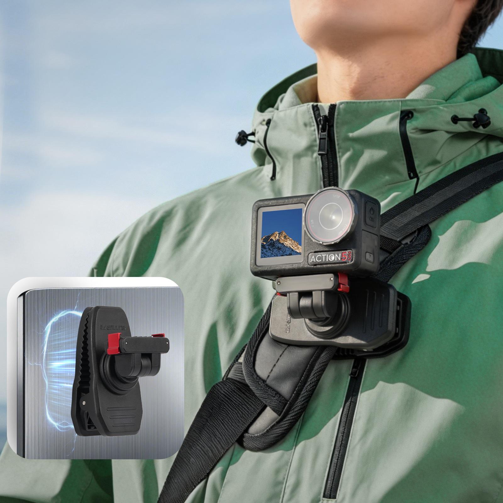 Sunnylife Magnetic Quick-Release Backpack Clip Action Camera Clamp Vertical-Horizontal Mount for DJI Osmo 360 / Action 5 Pro / 4 / 3 / 2 (Black) -
