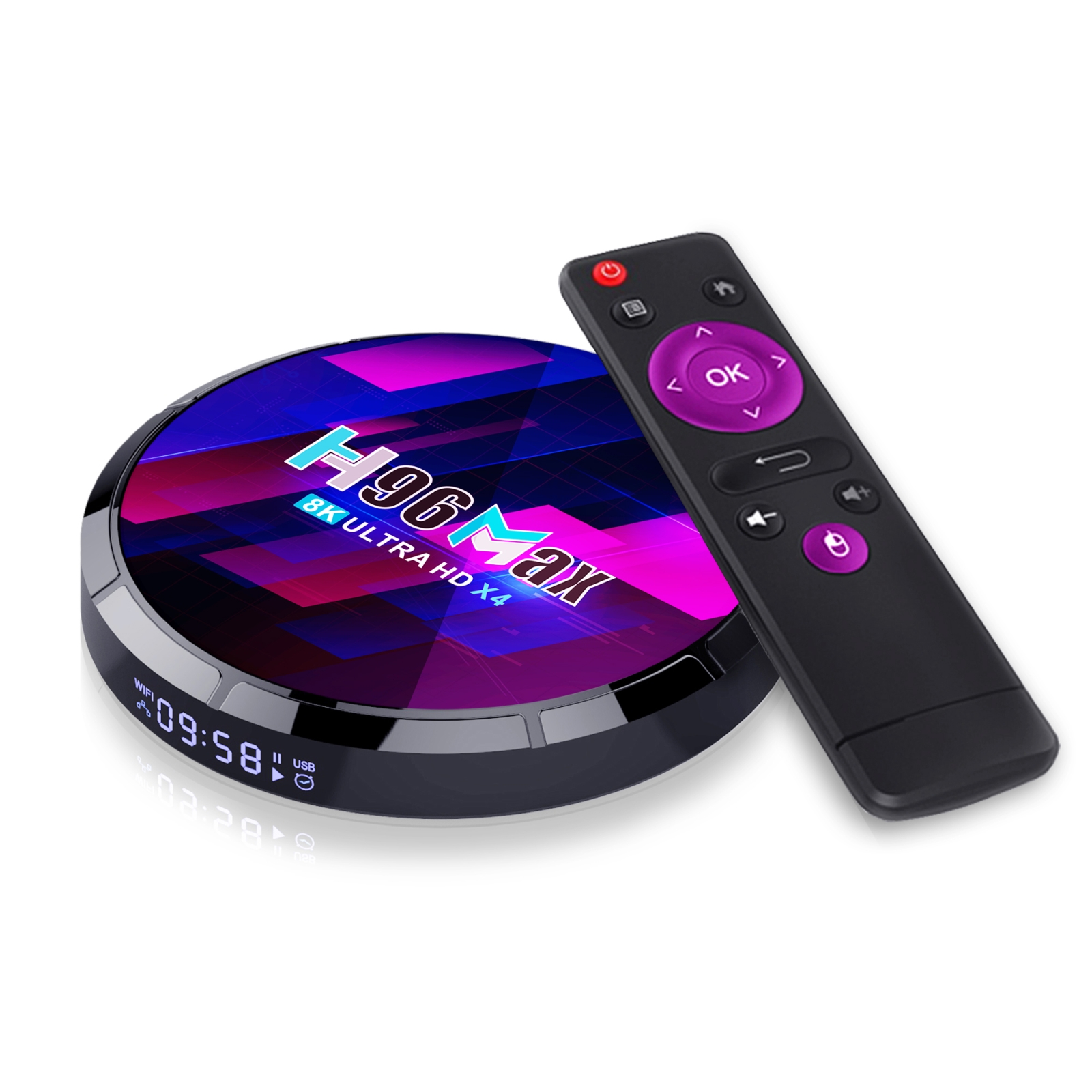 H96 Max 8K Smart TV Box with Remote Control, Android 10.0 Quad-core Amlogic S905X4, 4G+64G Built-in TikTok, Support DLNA / HDMI / USBx2 / 2.4G