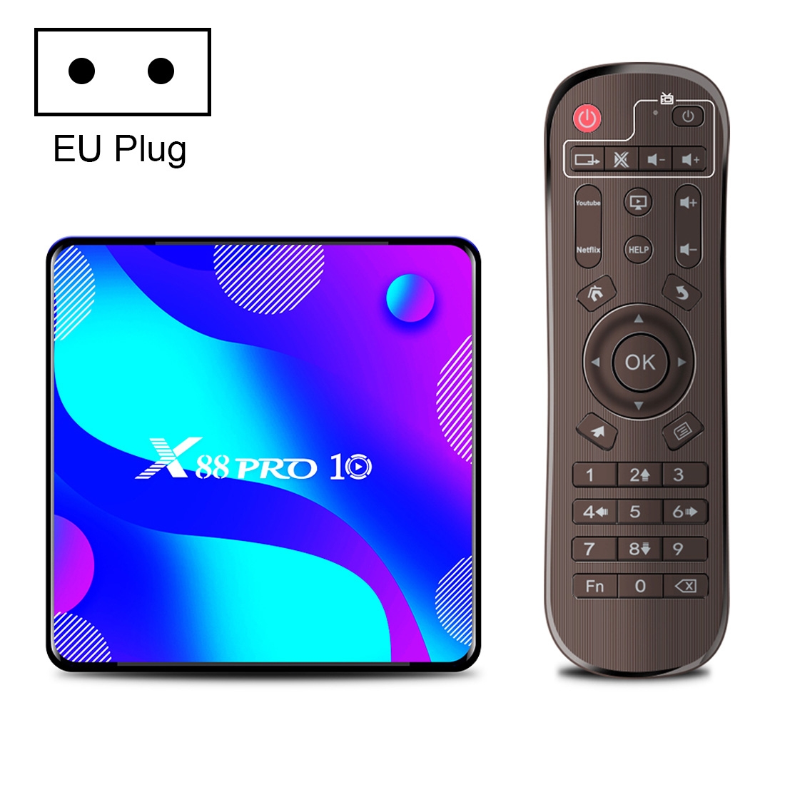 X88 Pro 10 4K Ultra HD Android TV Box with Remote Controller, Android 10.0, RK3318 Quad-Core 64bit Cortex-A53, 4GB+128GB, Support Bluetooth /