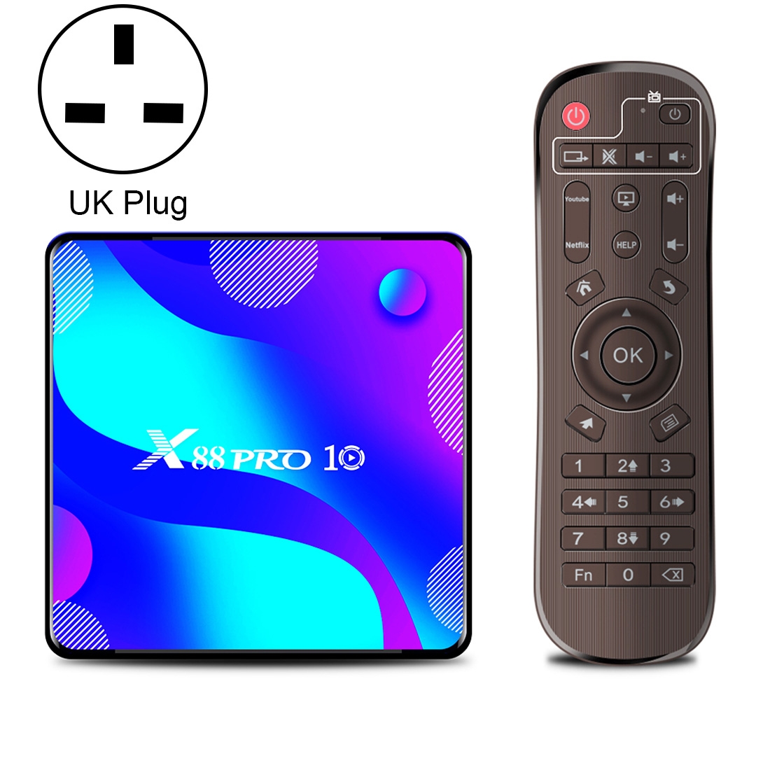 X88 Pro 10 4K Ultra HD Android TV Box with Remote Controller, Android 10.0, RK3318 Quad-Core 64bit Cortex-A53, 4GB+128GB, Support Bluetooth /