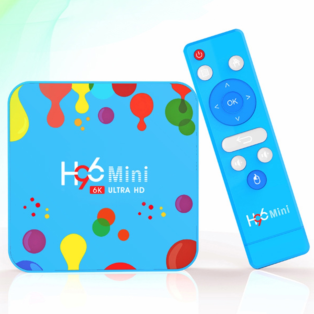 H96 Mini H6 6K Smart TV BOX with Remote Controller, Android 9.0, 4GB+128GB, Support WiFi / HDMI / USB / AV(Blue) - Shopkiz.com