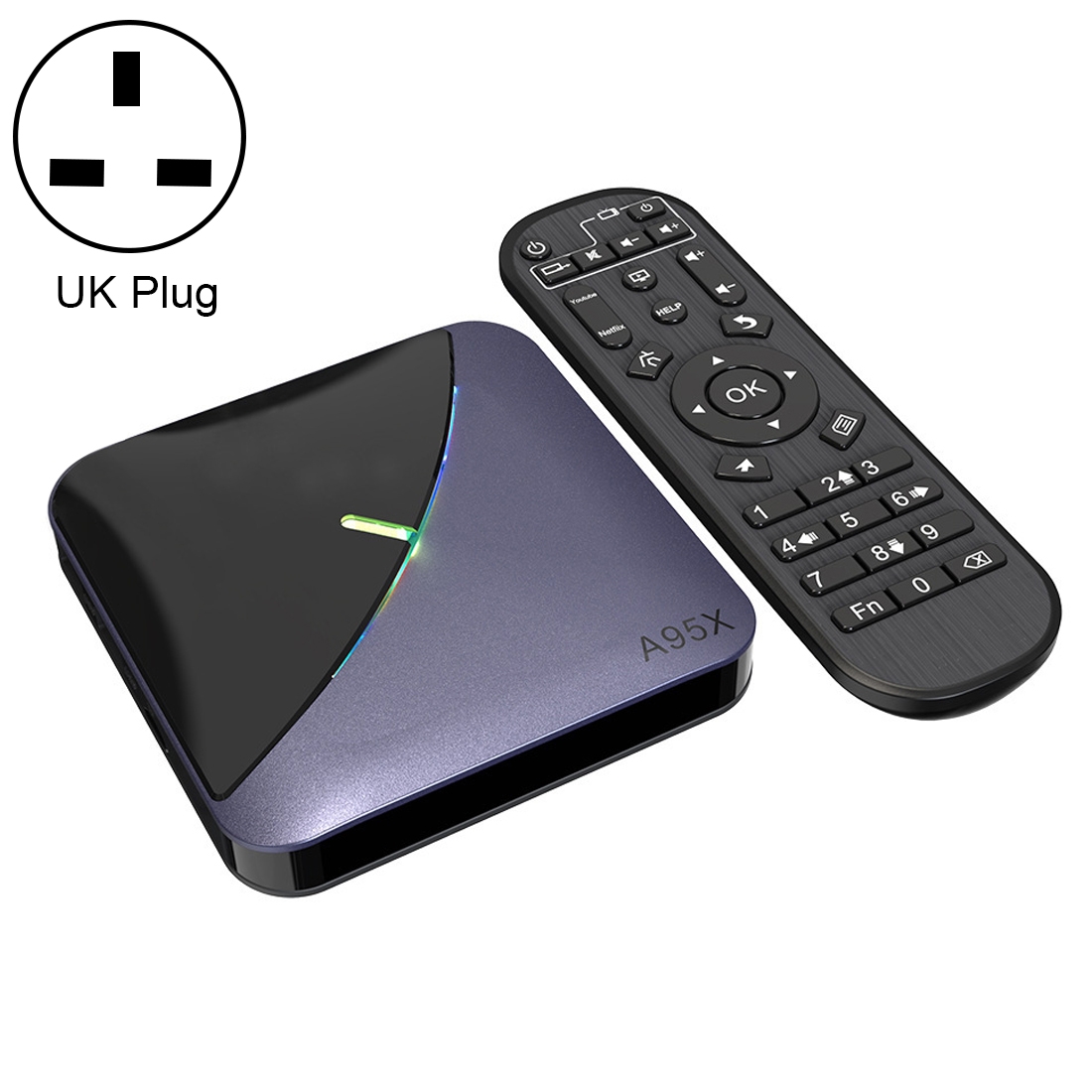 A95X F3 RGB Light 4K Smart TV BOX Android 9.0 Media Player wtih Remote Control, Quad-core Amlogic S905X3, RAM: 4GB, ROM: 32GB, UK Plug - Shopkiz.com