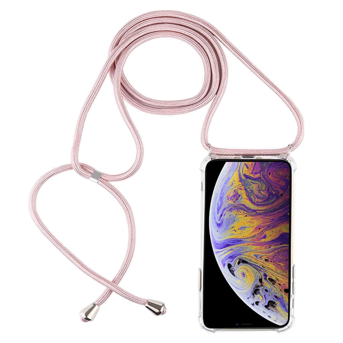 For iPhone XS Max Four-Corner Anti-Fall Transparent TPU Mobile Phone Case With Lanyard(Rose Gold) - Shopkiz.com