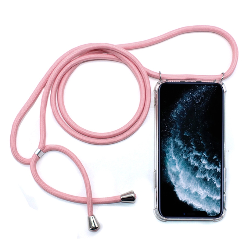 Four-Corner Anti-Fall Transparent TPU Mobile Phone Case With Lanyard for iPhone 11 Pro(Pink) - Shopkiz.com