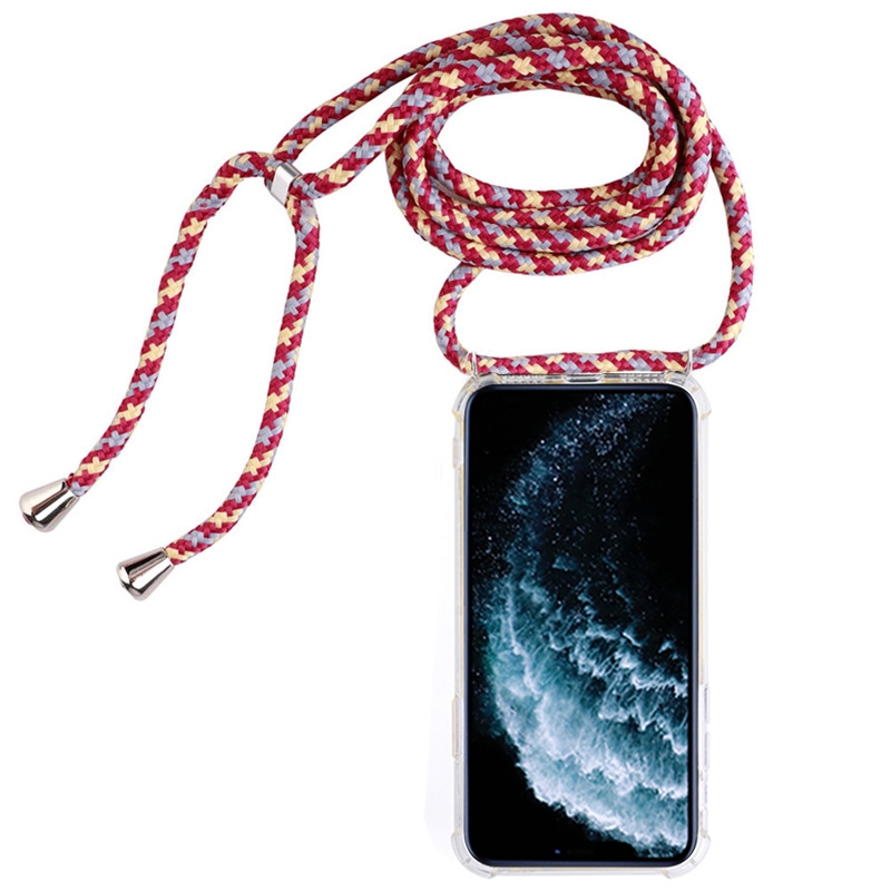 Four-Corner Anti-Fall Trasparent TPU Mobile Phone Case With Lanyard for iPhone 11 Pro Max(Red Apricot Grey) - Shopkiz.com
