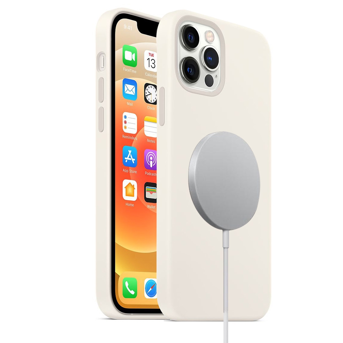 For iPhone 12 Pro Max Magnetic Liquid Silicone Full Coverage Shockproof Magsafe Case with Magsafe Charging Magnet(White) - Shopkiz.com