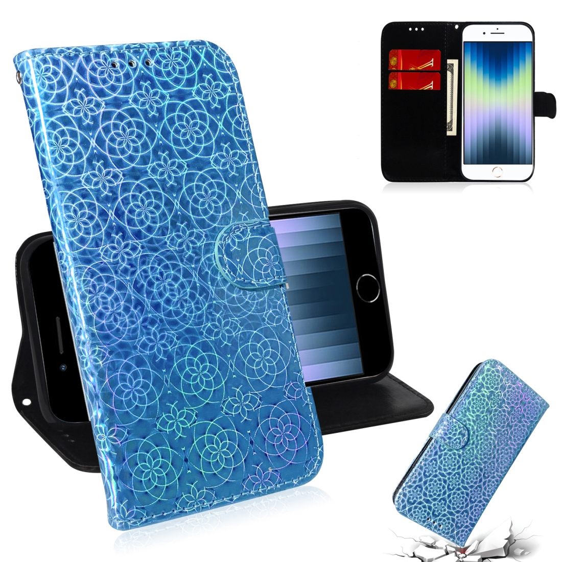 For iPhone 7 / 8 Solid Color Colorful Magnetic Buckle Horizontal Flip PU Leather Case with Holder & Card Slots & Wallet & Lanyard(Blue) - Shopkiz.com