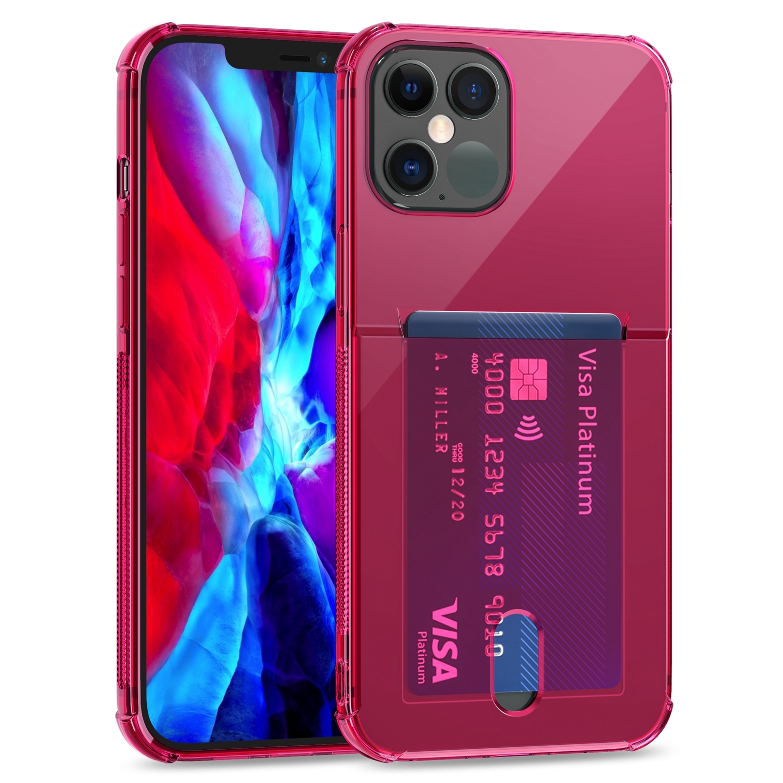 For iPhone 12 Pro Max TPU Transparent Protective Case with Card Slots(Wine Red) - Shopkiz.com