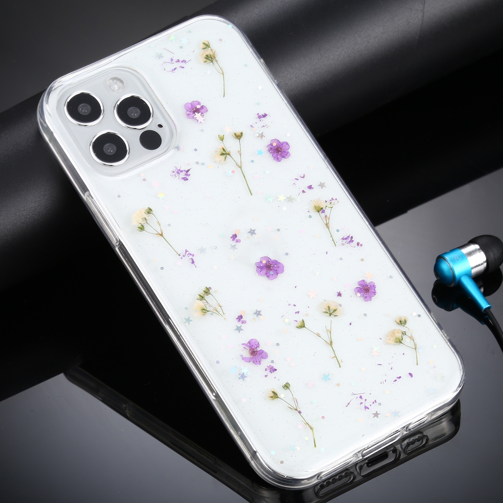 For iPhone 12 / 12 Pro Gypsophila Flowers Pattern TPU Protective Case(Purple) - Shopkiz.com