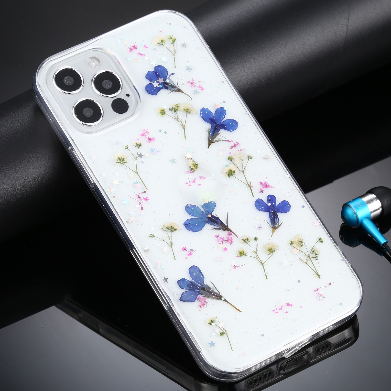For iPhone 12 Pro Max Gypsophila Flowers Pattern TPU Protective Case(Blue) - Shopkiz.com