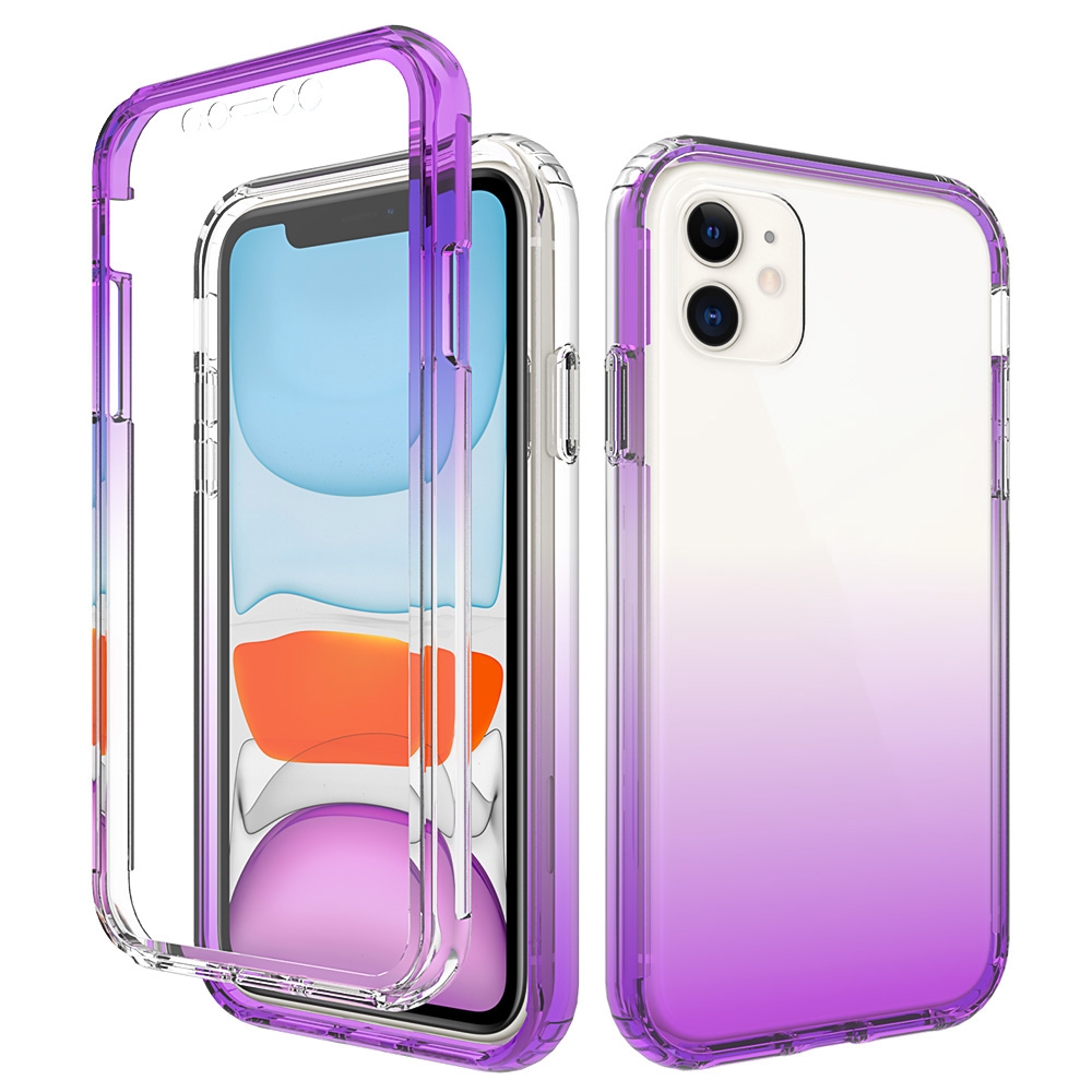 For iPhone 11 Shockproof High Transparency Two-color Gradual Change PC+TPU Candy Colors Protective Case (Purple) - Shopkiz.com