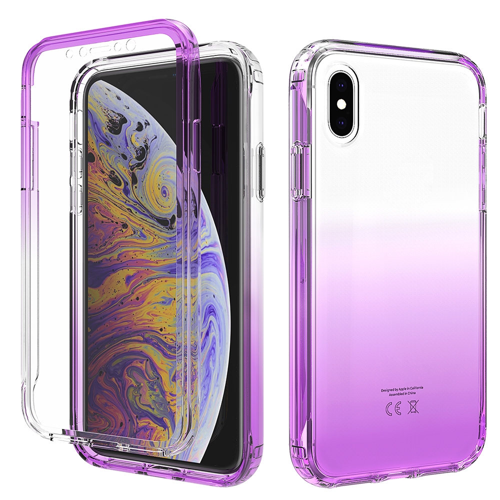 For iPhone X / XS Shockproof High Transparency Two-color Gradual Change PC+TPU Candy Colors Protective Case(Purple) - Shopkiz.com