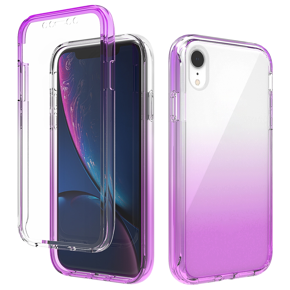 For iPhone XR Shockproof High Transparency Two-color Gradual Change PC+TPU Candy Colors Protective Case(Purple) - Shopkiz.com