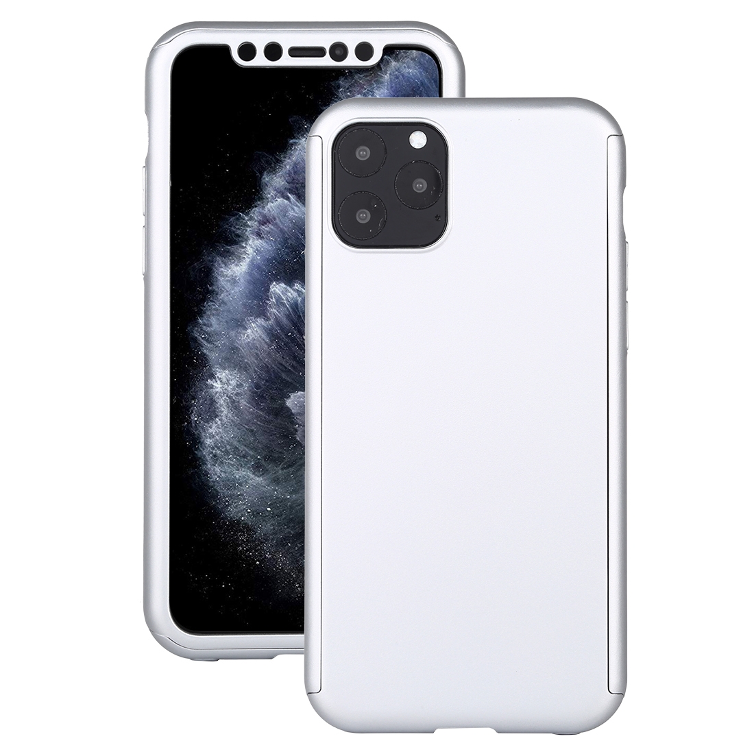 For iPhone 11 Pro Shockproof PC Full Coverage Protective Case with Tempered Glass Film(Silver) - Shopkiz.com