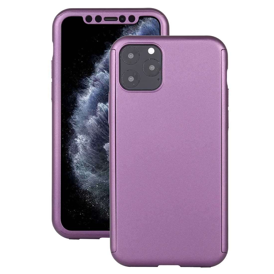 For iPhone 11 Pro Shockproof PC Full Coverage Protective Case with Tempered Glass Film(Purple) - Shopkiz.com