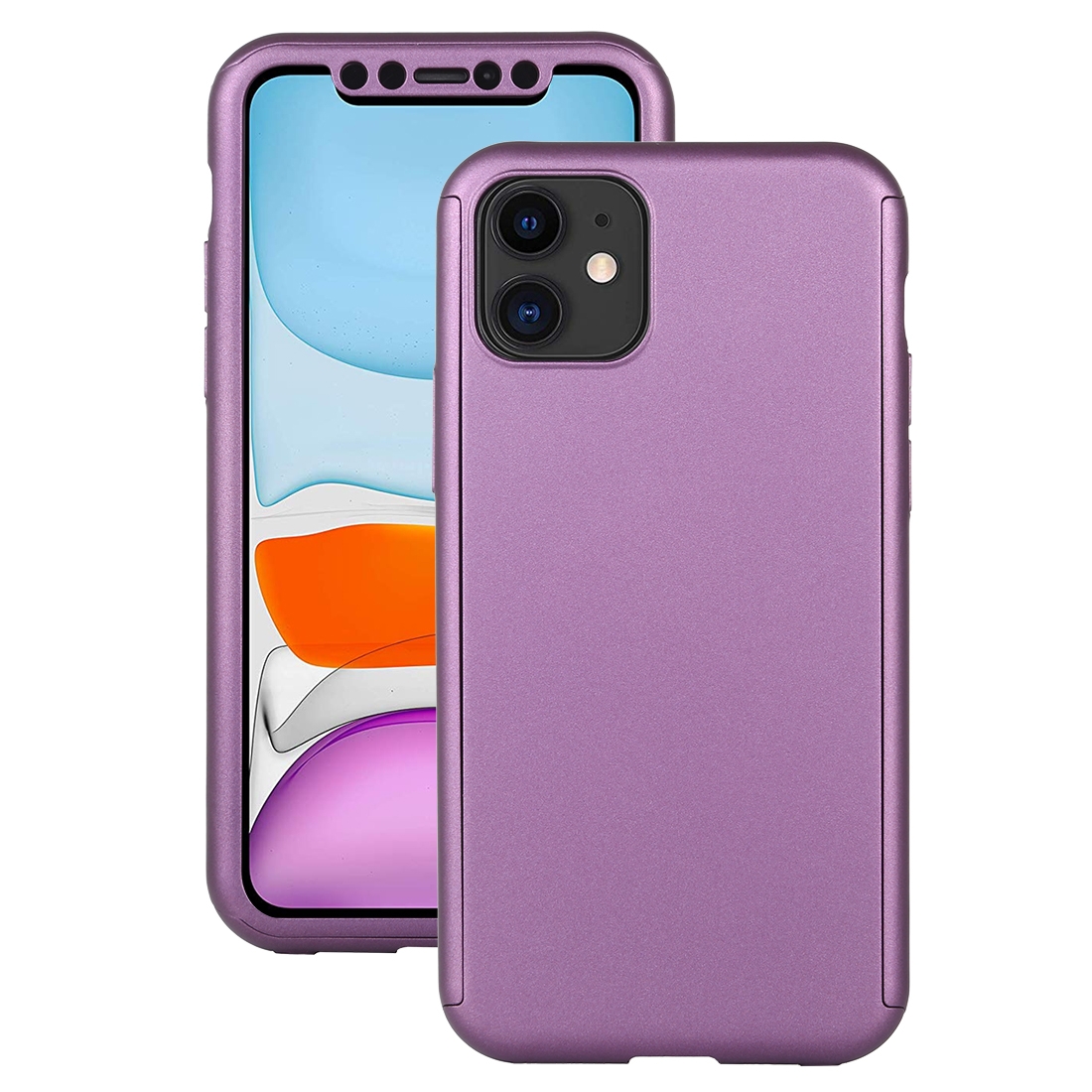 For iPhone 11 Shockproof PC Full Coverage Protective Case with Tempered Glass Film(Purple) - Shopkiz.com