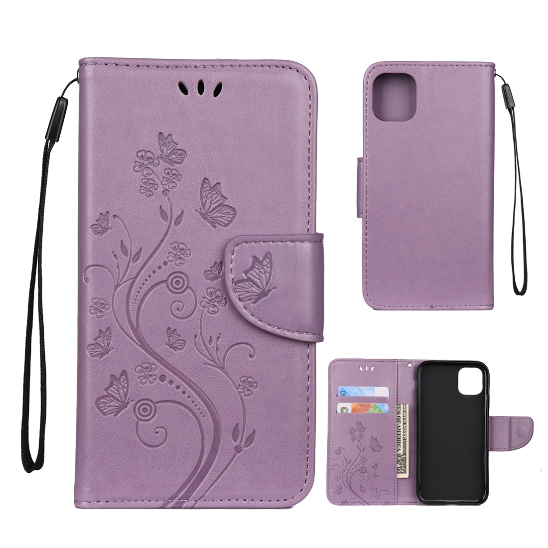 For iPhone 11 Pro Butterfly Flower Pattern Horizontal Flip Leather Case with Holder & Card Slots & Wallet(Light Purple) - Shopkiz.com