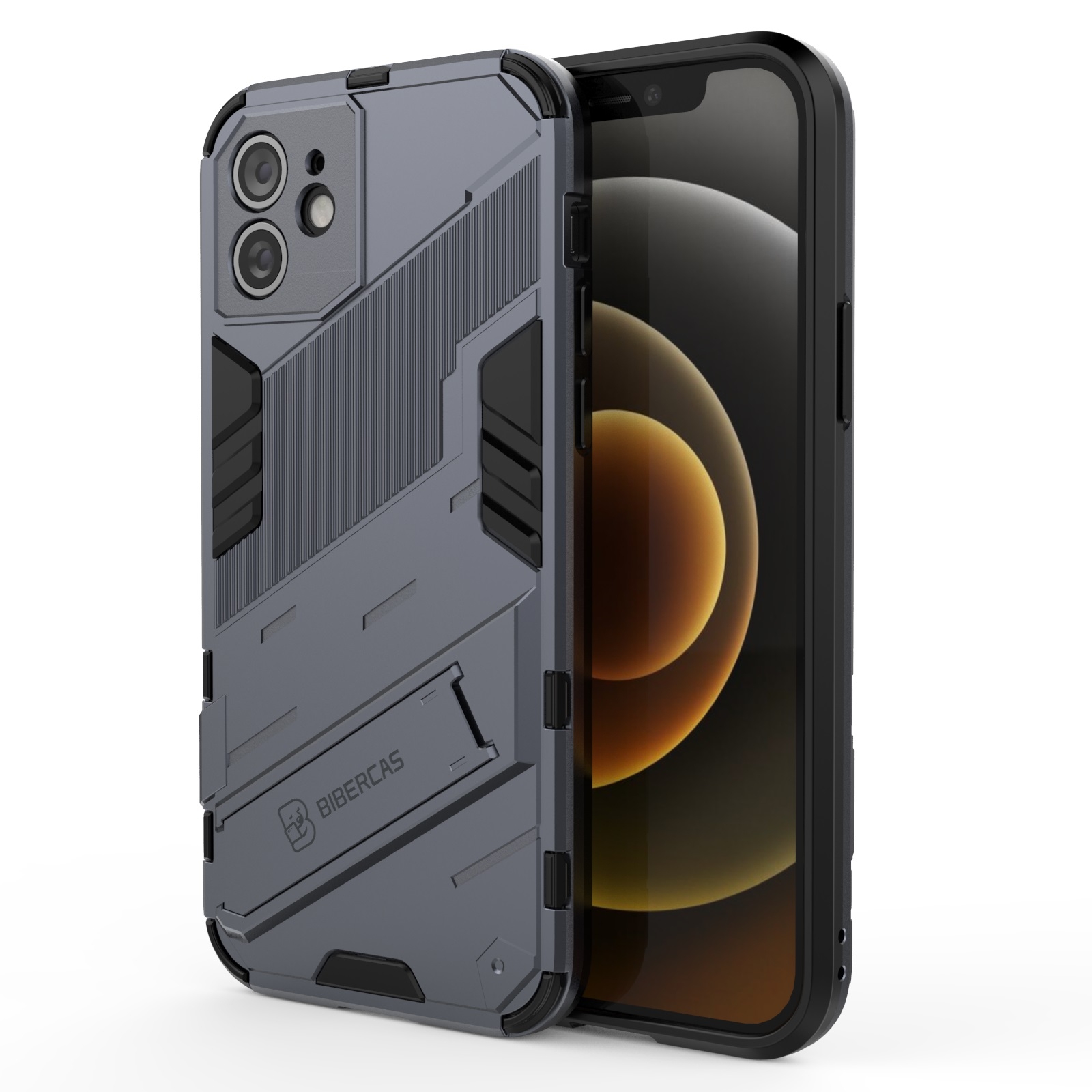 For iPhone 12 Punk Armor 2 in 1 PC + TPU Shockproof Case with Invisible Holder(Grey) - Shopkiz.com