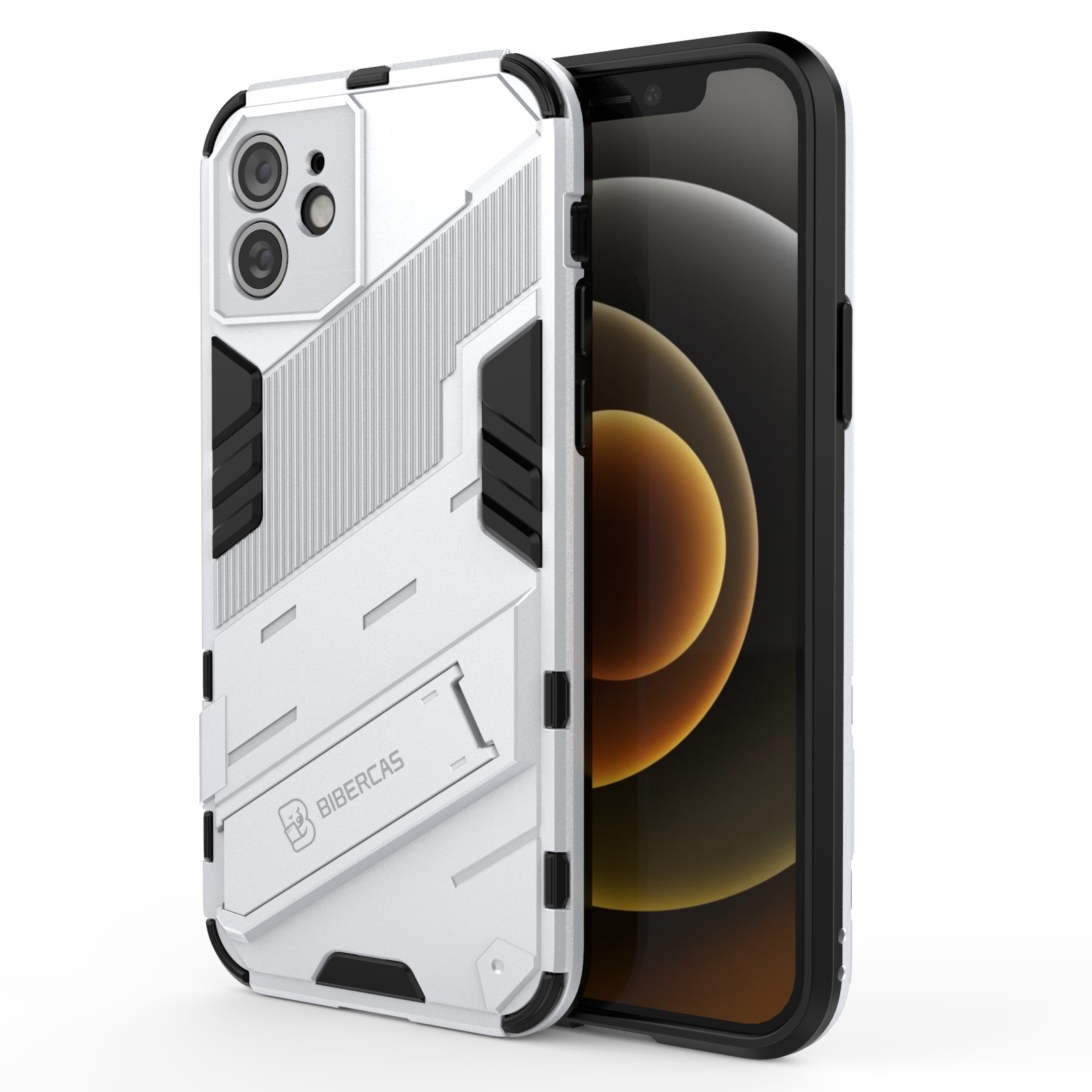 For iPhone 12 Punk Armor 2 in 1 PC + TPU Shockproof Case with Invisible Holder(White) - Shopkiz.com