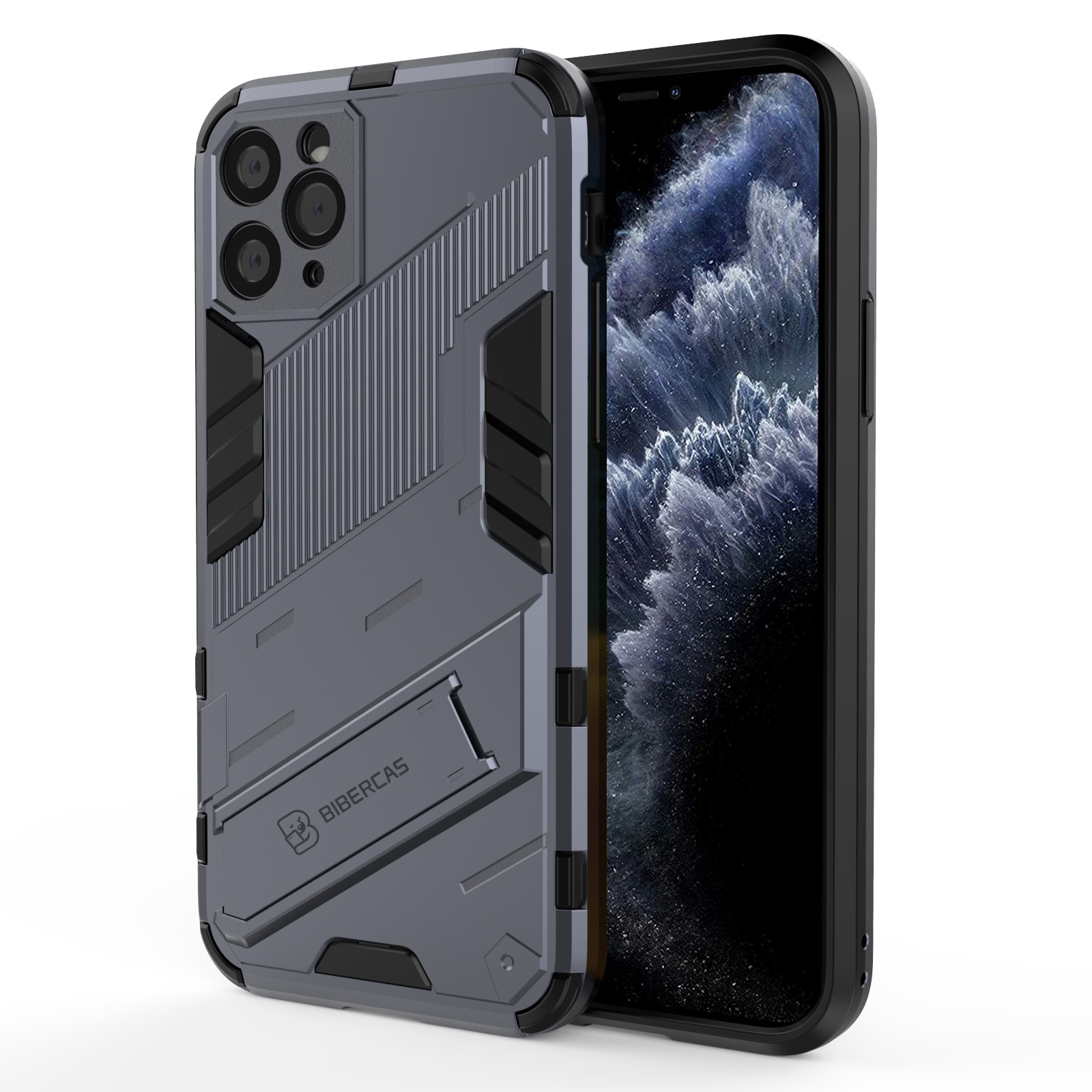 For iPhone 11 Pro Punk Armor 2 in 1 PC + TPU Shockproof Case with Invisible Holder (Grey) - Shopkiz.com