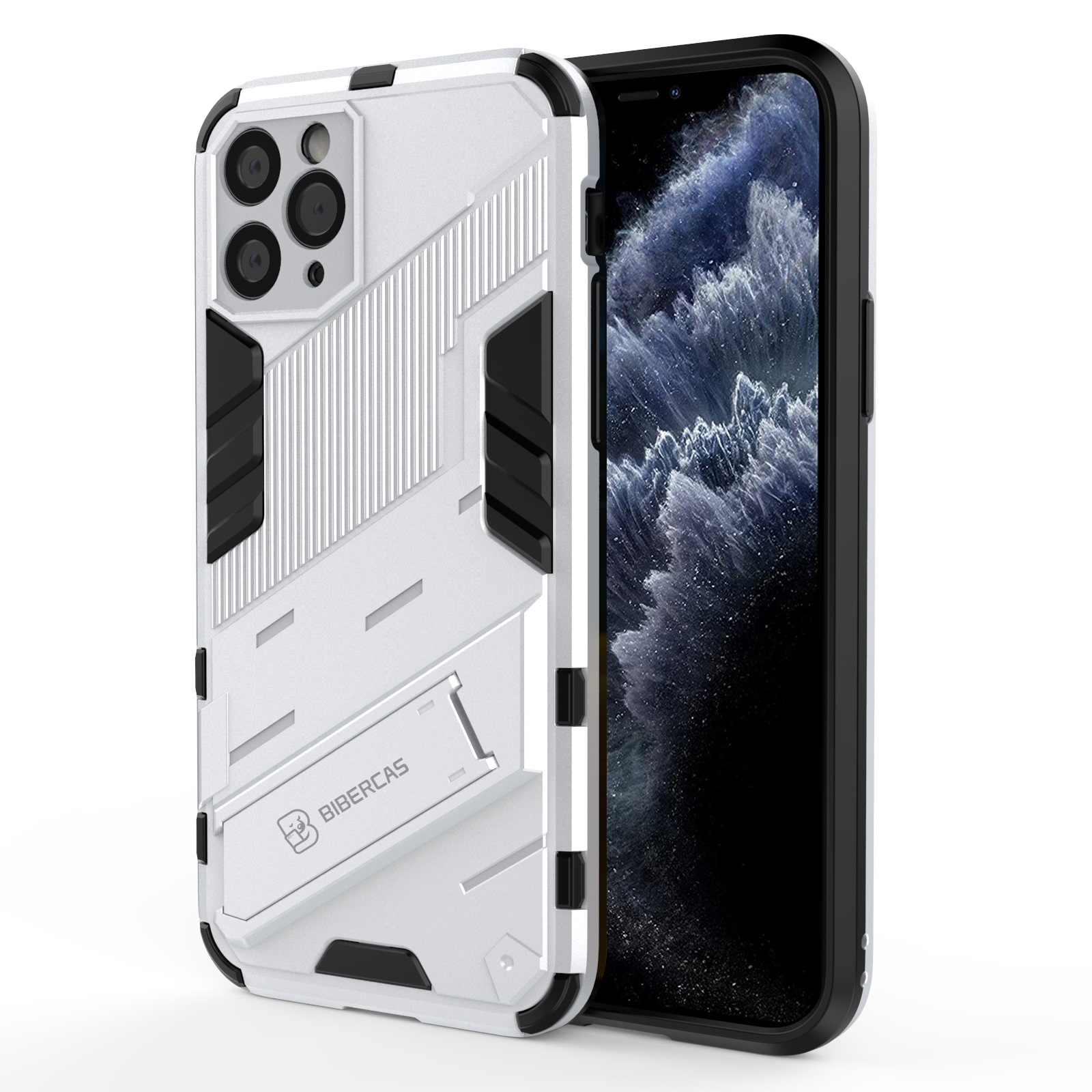 For iPhone 11 Pro Punk Armor 2 in 1 PC + TPU Shockproof Case with Invisible Holder (White) - Shopkiz.com