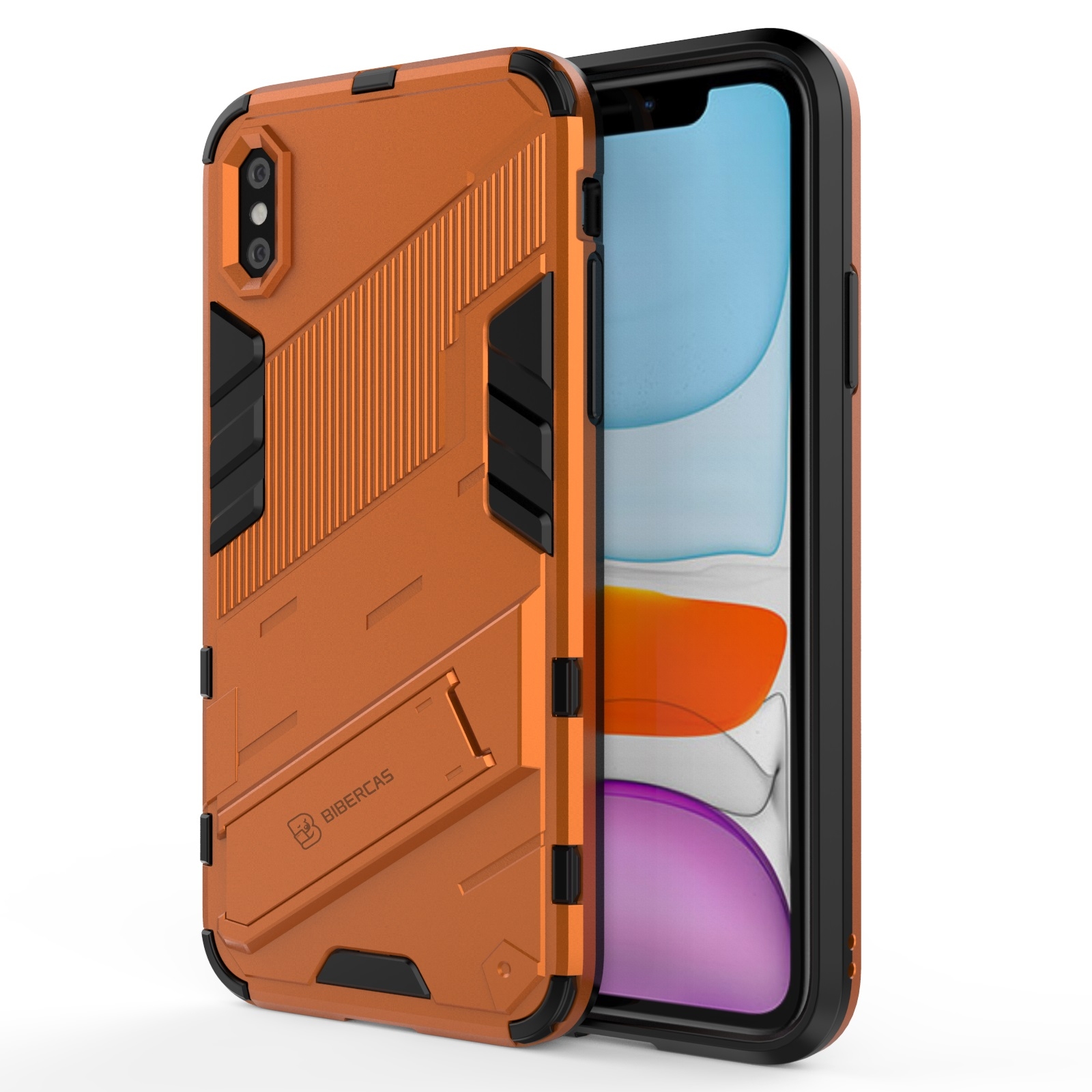 For iPhone X / XS Punk Armor 2 in 1 PC + TPU Shockproof Case with Invisible Holder(Orange) - Shopkiz.com