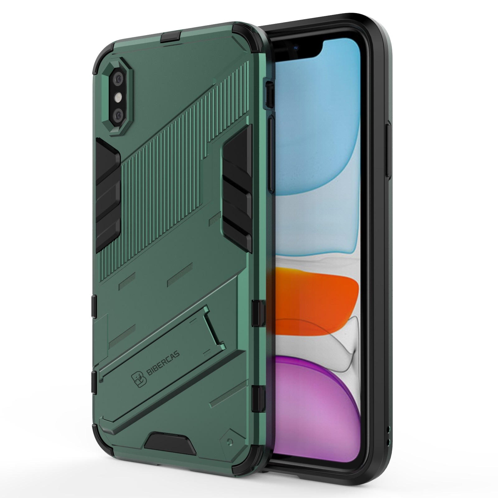 For iPhone XR Punk Armor 2 in 1 PC + TPU Shockproof Case with Invisible Holder(Green) - Shopkiz.com