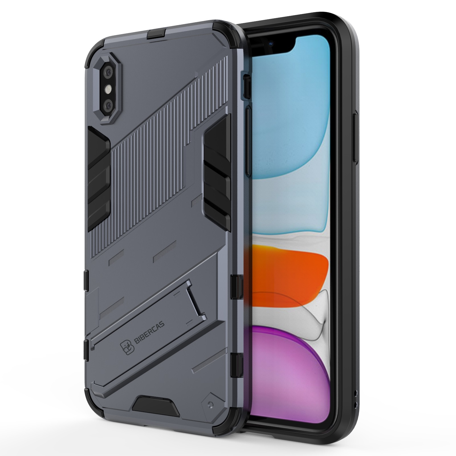 For iPhone XR Punk Armor 2 in 1 PC + TPU Shockproof Case with Invisible Holder(Grey) - Shopkiz.com