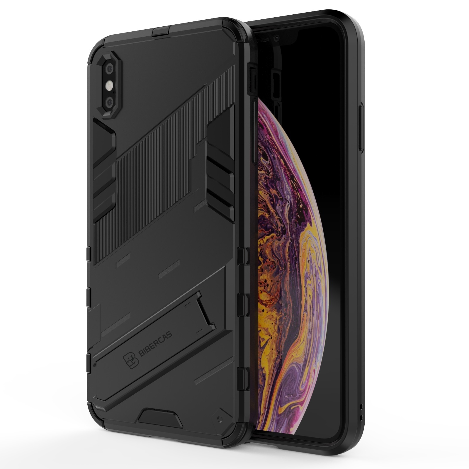 For iPhone XS Max Punk Armor 2 in 1 PC + TPU Shockproof Case with Invisible Holder(Black) - Shopkiz.com