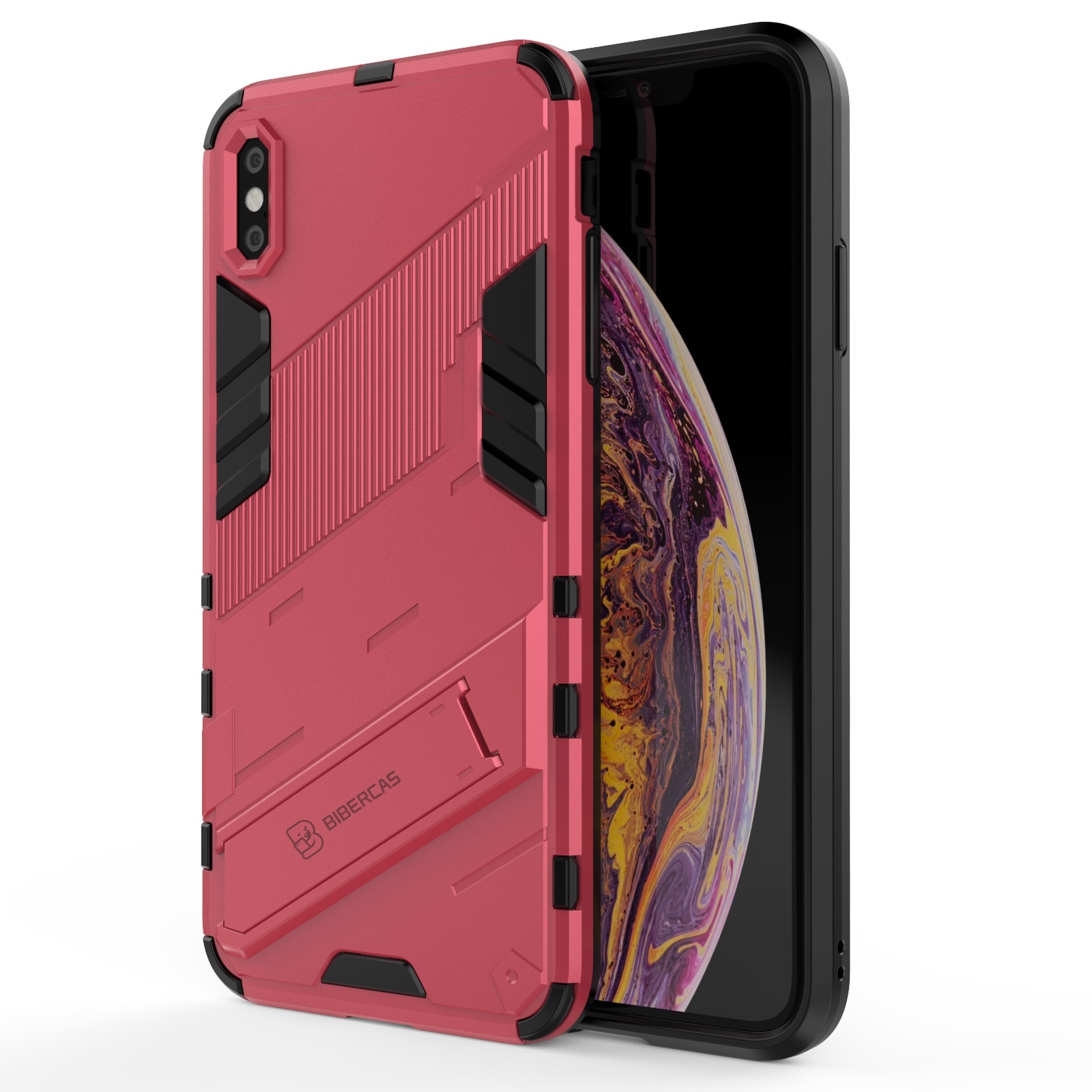 For iPhone XS Max Punk Armor 2 in 1 PC + TPU Shockproof Case with Invisible Holder(Light Red) - Shopkiz.com