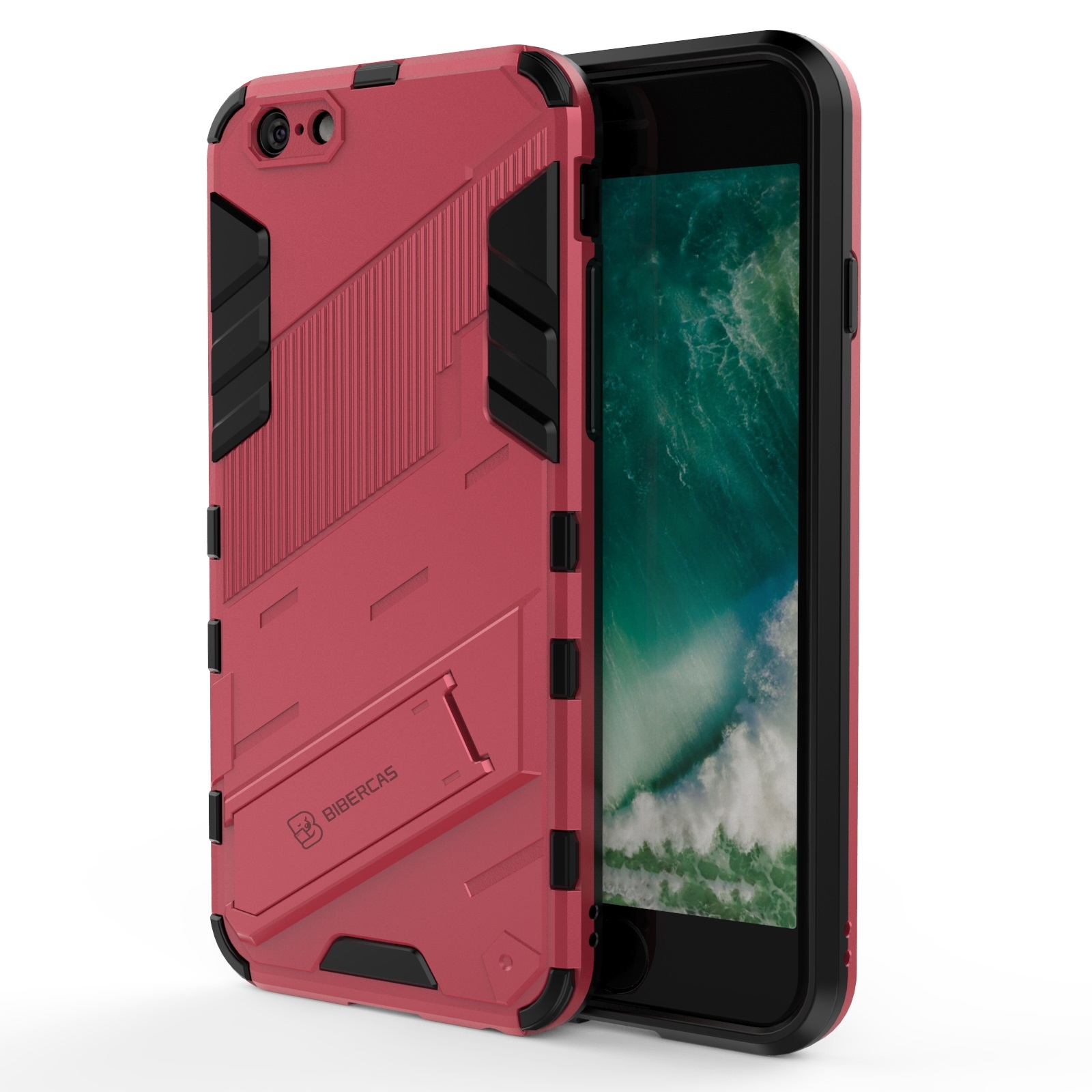 Punk Armor 2 in 1 PC + TPU Shockproof Case with Invisible Holder For iPhone 6 & 6s(Light Red) - Shopkiz.com