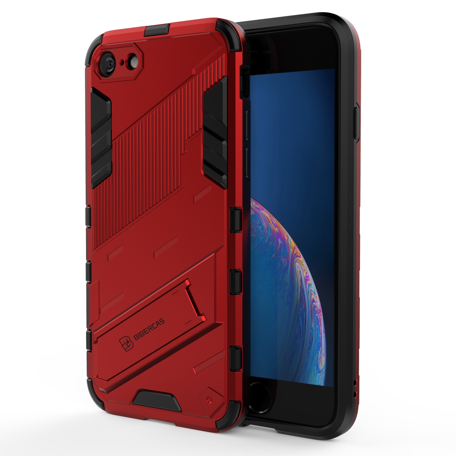 Punk Armor 2 in 1 PC + TPU Shockproof Case with Invisible Holder For iPhone 7 & 8(Red) - Shopkiz.com