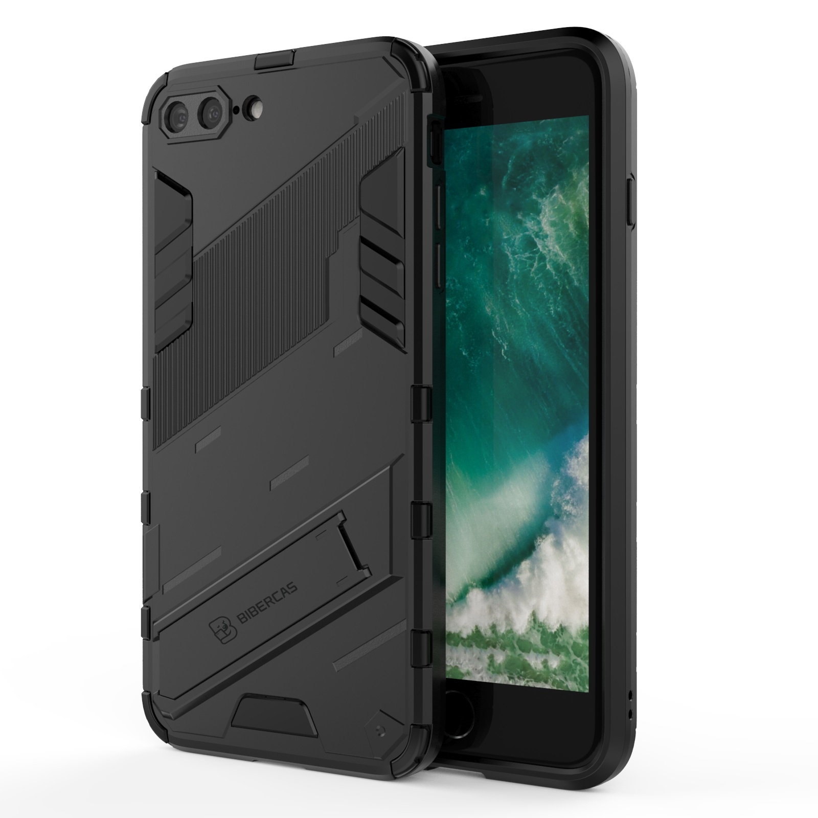 Punk Armor 2 in 1 PC + TPU Shockproof Case with Invisible Holder For iPhone 7 Plus & 8 Plus(Black) - Shopkiz.com