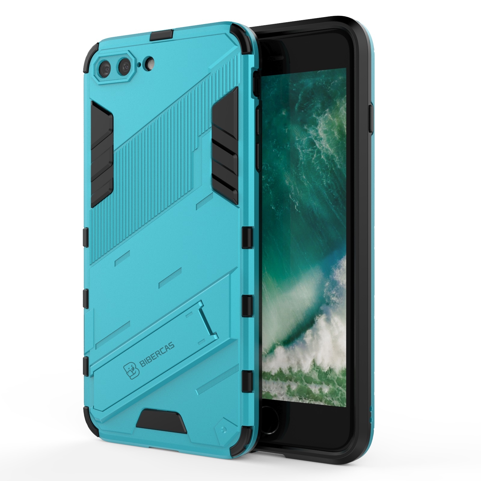 Punk Armor 2 in 1 PC + TPU Shockproof Case with Invisible Holder For iPhone 7 Plus & 8 Plus(Blue) - Shopkiz.com