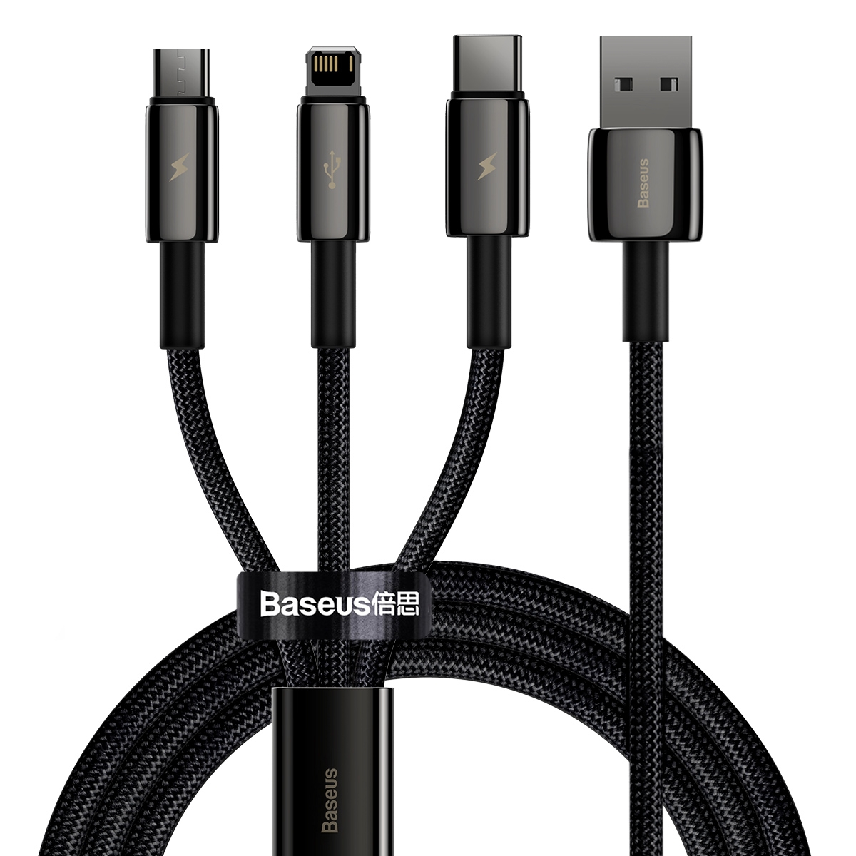 Baseus CAMLTWJ-01 1.5m 3.5A USB to 8 Pin + USB-C / Type-C + Micro USB 3 in 1 Fast Charging Data Cable(Black) - Shopkiz.com