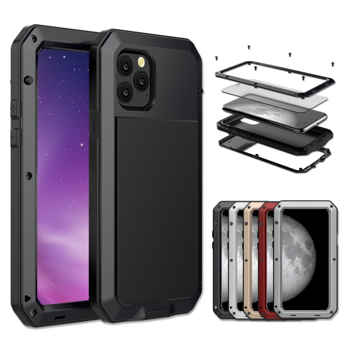 For iPhone 11 Pro Max Metal Armor Triple Proofing Protective Case(Black) - Shopkiz.com