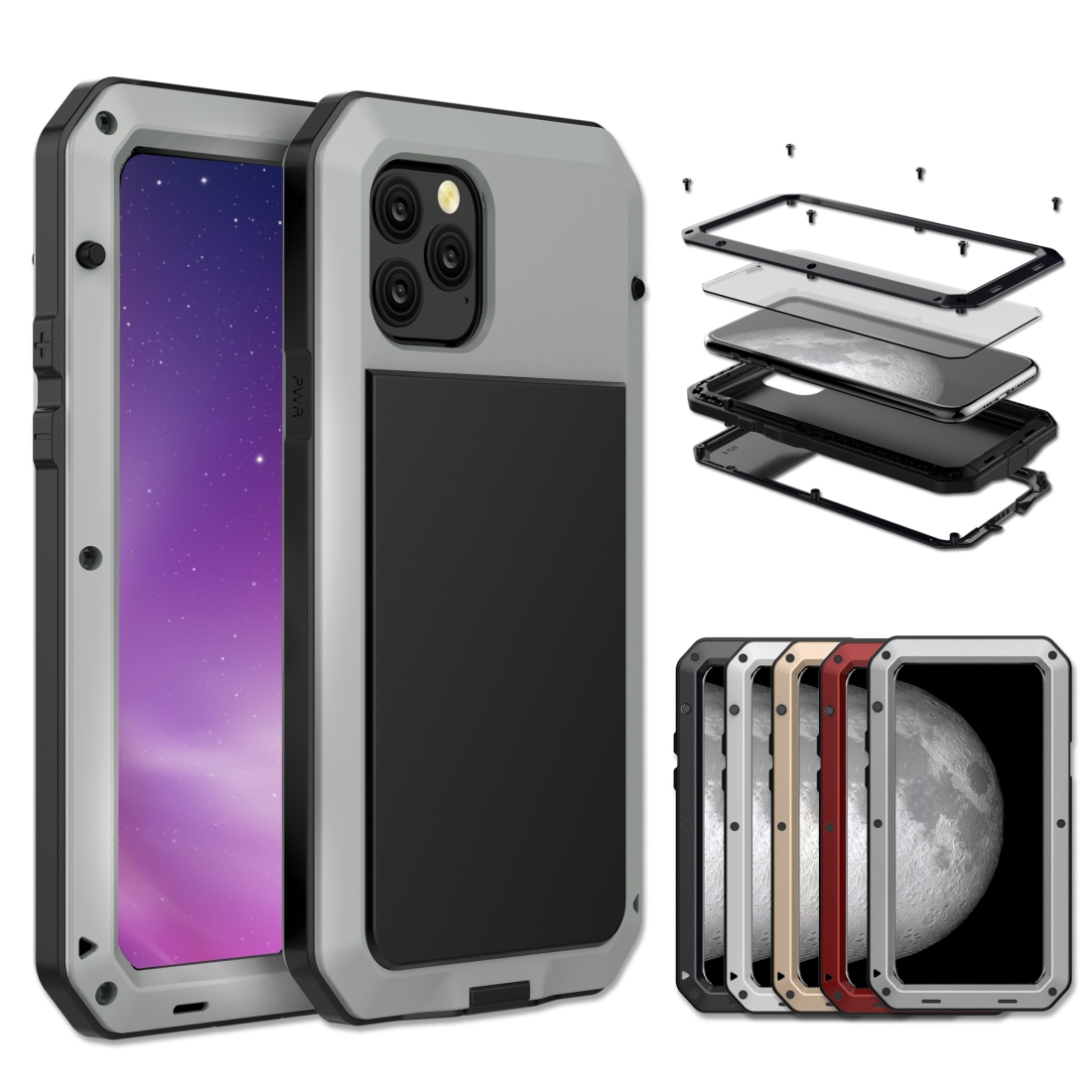 For iPhone 11 Pro Max Metal Armor Triple Proofing Protective Case(Silver) - Shopkiz.com