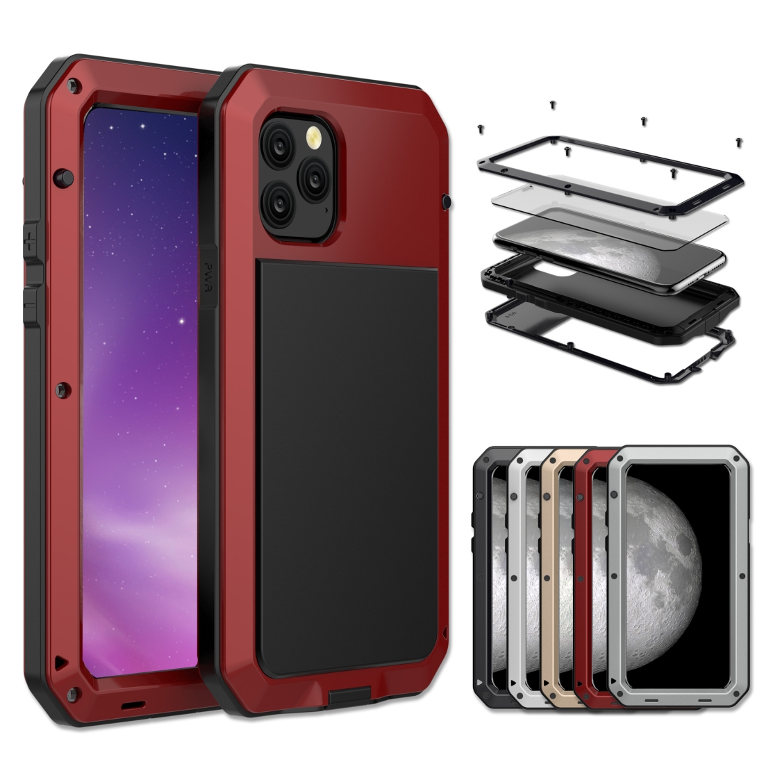 For iPhone 11 Pro Max Metal Armor Triple Proofing Protective Case(Red) - Shopkiz.com