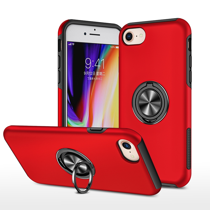 For iPhone SE 2022 / SE 2020 / 8 / 7 Magnetic Ring Kickstand Shockproof Phone Case(Red) - Shopkiz.com