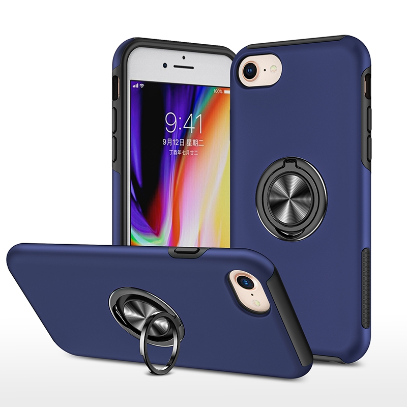 For iPhone SE 2022 / SE 2020 / 8 / 7 Magnetic Ring Kickstand Shockproof Phone Case(Blue) - Shopkiz.com