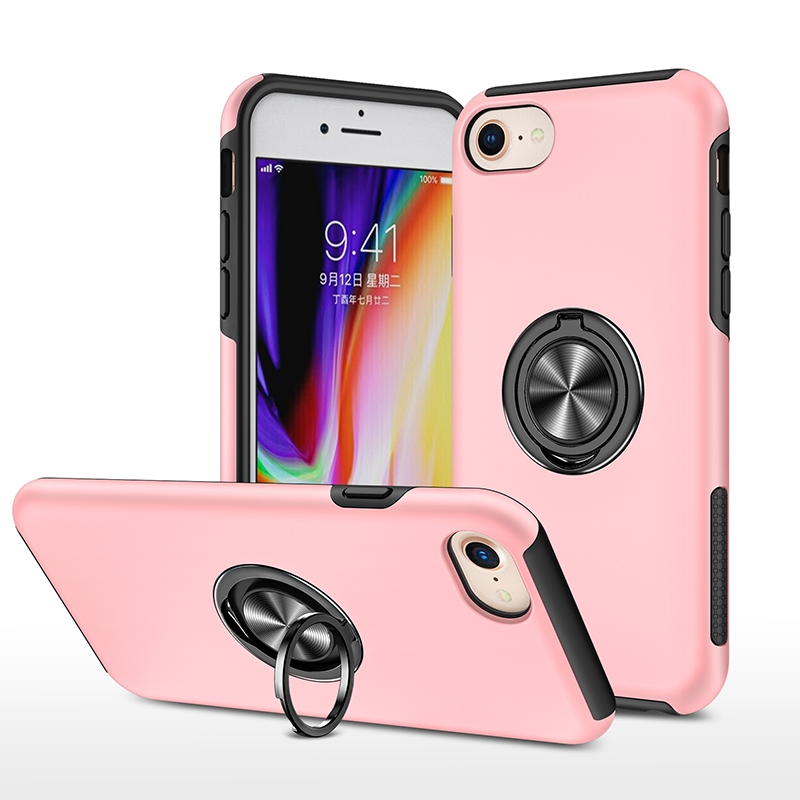 For iPhone SE 2022 / SE 2020 / 8 / 7 Magnetic Ring Kickstand Shockproof Phone Case(Rose Gold) - Shopkiz.com