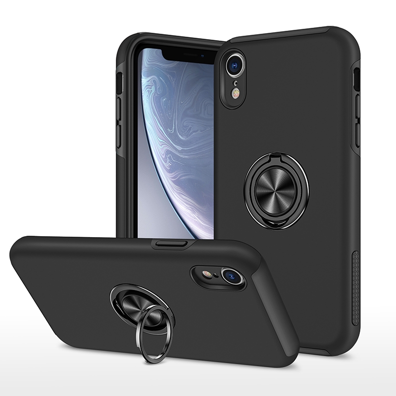 For iPhone XR Magnetic Ring Kickstand Shockproof Phone Case(Black) - Shopkiz.com