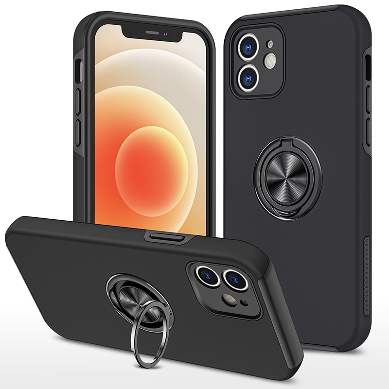 For iPhone 12 mini Magnetic Ring Kickstand Shockproof Phone Case (Black) - Shopkiz.com