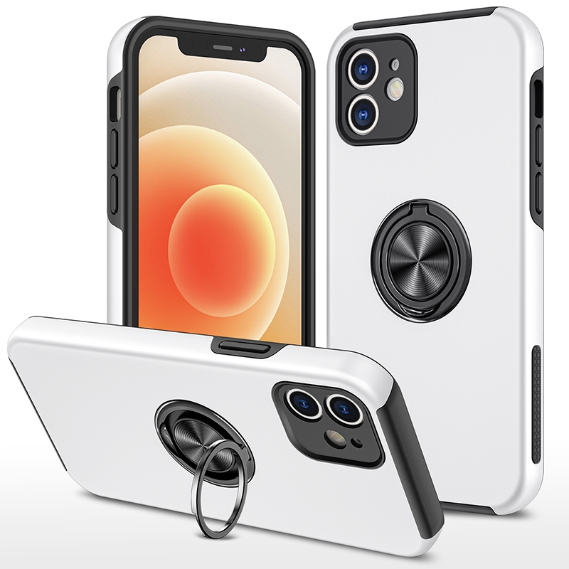 For iPhone 12 mini Magnetic Ring Kickstand Shockproof Phone Case (Silver) - Shopkiz.com