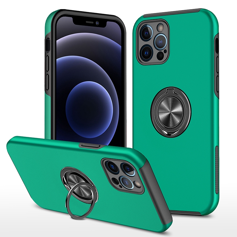 For iPhone 12 Pro Magnetic Ring Kickstand Shockproof Phone Case(Dark Green) - Shopkiz.com